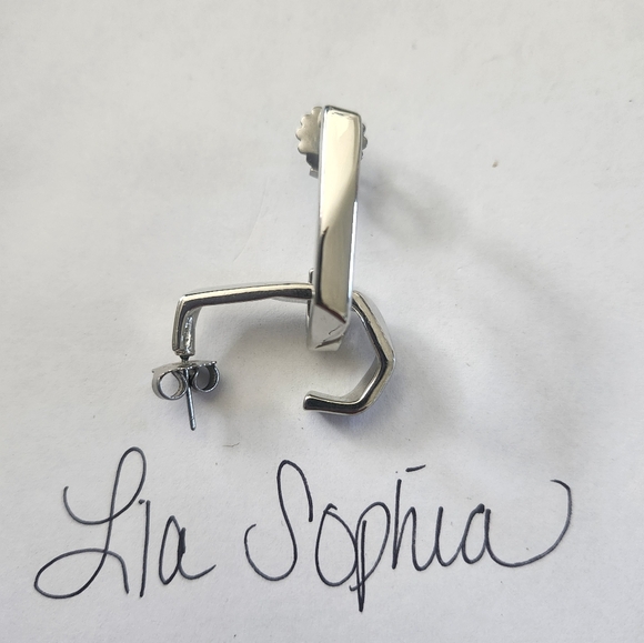 LIA SOPHIA Silver Abract Shapped Hoop Earrings - Picture 2 of 2